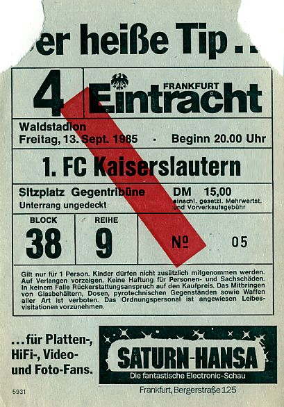 1 FC Kaiserslautern BL 85/86 Eintracht Frankfurt 