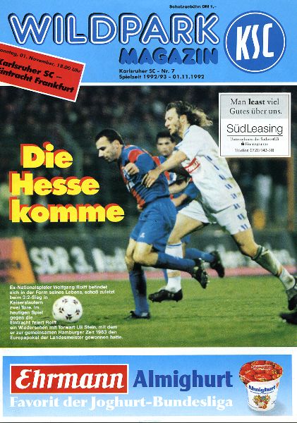Programm 1992/93 SG Eintracht Frankfurt Karlsruher SC 